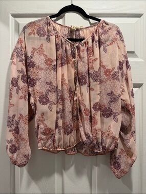 Blu Pepper Pink Floral Peasant Blouse